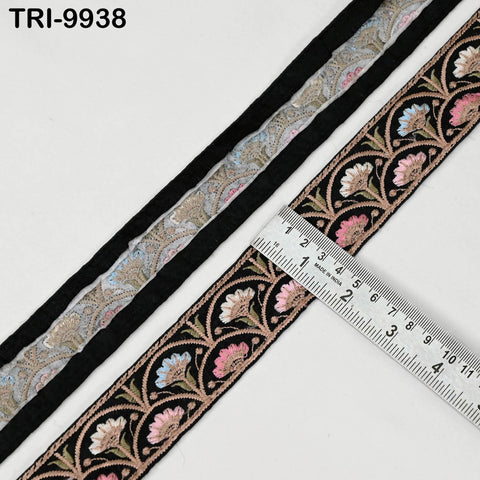 9 Yard Black 4 cm Embroidery Trims Ribbon Indian Sari Border Embroidered Crafting Sewing Costume Tote Bags Tablecloth Lampshade Home Decor