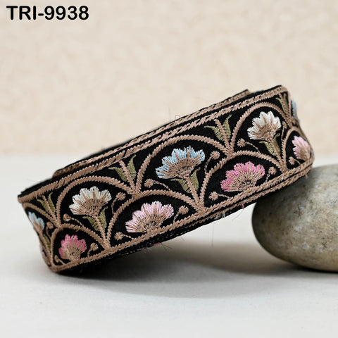 9 Yard Black 4 cm Embroidery Trims Ribbon Indian Sari Border Embroidered Crafting Sewing Costume Tote Bags Tablecloth Lampshade Home Decor