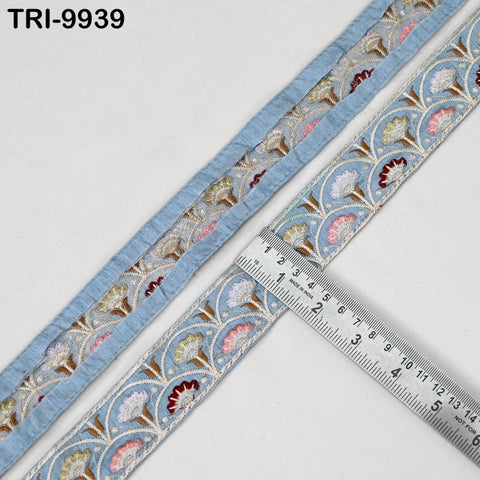 9 Yard Sky Blue 4 cm Embroidery Trim Ribbon Indian Sari Border Embroidered Crafting Sewing Costume Tote Bags Tablecloth Lampshade Home Decor