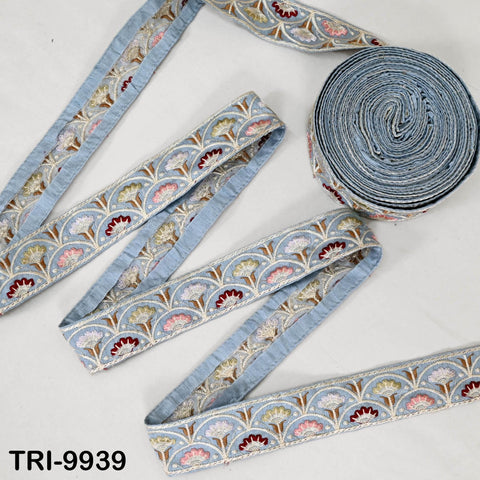 9 Yard Sky Blue 4 cm Embroidery Trim Ribbon Indian Sari Border Embroidered Crafting Sewing Costume Tote Bags Tablecloth Lampshade Home Decor