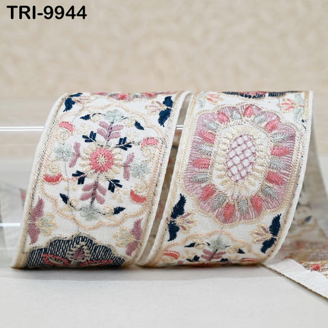 9 Yard White 5 cm Embroidery Trims Ribbons Indian Sari Border Embroidered Crafting Sewing Costume Tote Bags Tablecloth Lampshade Home Decor