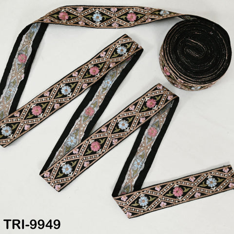 9 Yard Black 4 cm Embroidery Trims Ribbon Indian Sari Border Embroidered Crafting Sewing Costume Tote Bags Tablecloth Home Decor Lampshade