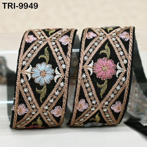 9 Yard Black 4 cm Embroidery Trims Ribbon Indian Sari Border Embroidered Crafting Sewing Costume Tote Bags Tablecloth Home Decor Lampshade
