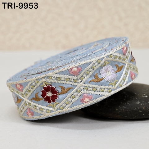 9 Yard Grey 4 cm Embroidery Trims Ribbon Indian Sari Border Embroidered Crafting Sewing Costume Tote Bags Tablecloth Home Decor Lampshade