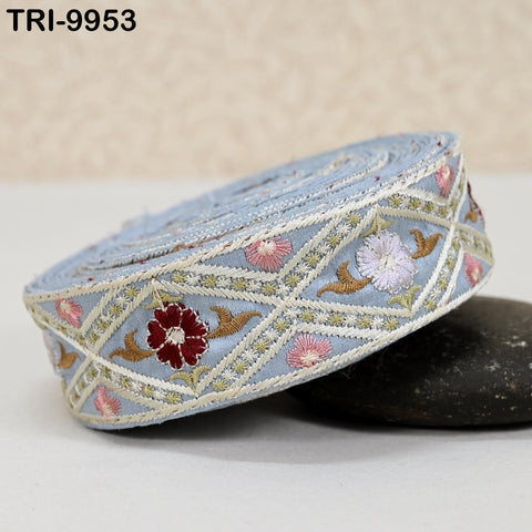 9 Yard Grey 4 cm Embroidery Trims Ribbon Indian Sari Border Embroidered Crafting Sewing Costume Tote Bags Tablecloth Home Decor Lampshade