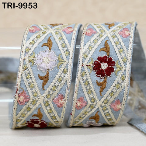 9 Yard Grey 4 cm Embroidery Trims Ribbon Indian Sari Border Embroidered Crafting Sewing Costume Tote Bags Tablecloth Home Decor Lampshade