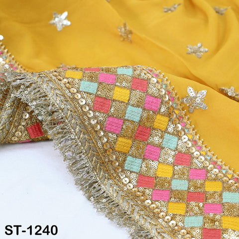 Yellow Georgette Designer Dupatta for women Bridal Wedding lehenga Chunni/Veil Sequin Scarf Indian Ethnic Dress Stole Gift Bridesmaid