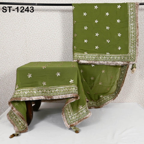 Green Georgette Dupatta for women, Bridal Wedding lehenga Chunni/Veil Sequin Scarf Indian Ethnic Dress Stole Ideal Gift Bridesmaid