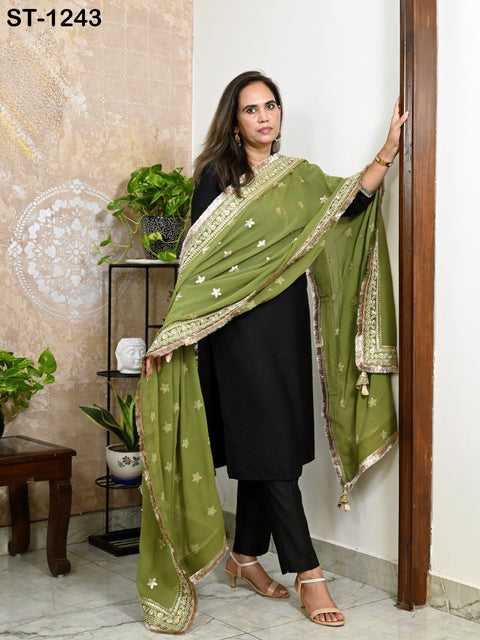 Green Georgette Dupatta for women, Bridal Wedding lehenga Chunni/Veil Sequin Scarf Indian Ethnic Dress Stole Ideal Gift Bridesmaid