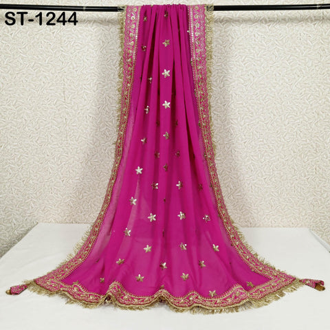 Magenta Georgette Dupatta for women, Bridal Wedding lehenga Chunni/Veil Sequin Scarf Indian Ethnic Dress Stole Ideal Gift Bridesmaid