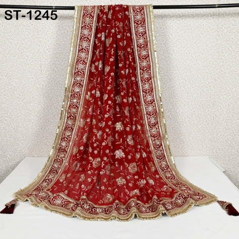 Maroon Georgette Designer Dupatta for women, Bridal Wedding lehenga Chunni/Veil Sequin Scarf Indian Ethnic Dress Stole Ideal Gift Bridesmaid