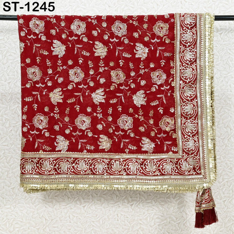 Maroon Georgette Designer Dupatta for women, Bridal Wedding lehenga Chunni/Veil Sequin Scarf Indian Ethnic Dress Stole Ideal Gift Bridesmaid