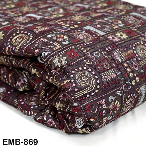 Brown Embroidered Fabric by the yard Sewing Crafting Embroidery Wedding Dresses Curtains Tote Bags Historical Costume Home Decor Upholstery