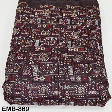 Brown Embroidered Fabric by the yard Sewing Crafting Embroidery Wedding Dresses Curtains Tote Bags Historical Costume Home Decor Upholstery