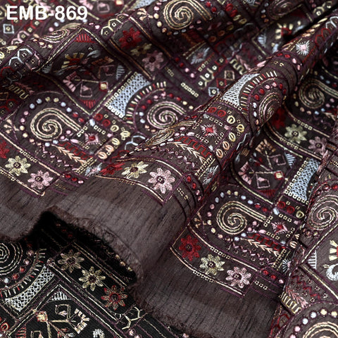 Brown Embroidered Fabric by the yard Sewing Crafting Embroidery Wedding Dresses Curtains Tote Bags Historical Costume Home Decor Upholstery