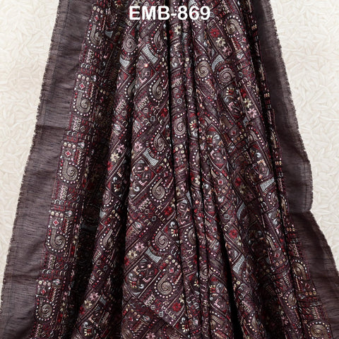 Brown Embroidered Fabric by the yard Sewing Crafting Embroidery Wedding Dresses Curtains Tote Bags Historical Costume Home Decor Upholstery