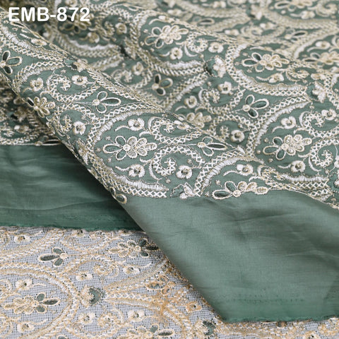 Green Embroidered Fabric by the yard Sewing Crafting Indian Embroidery Wedding Dress Blouses Blazer Victorian Costumes Cigarette Trousers