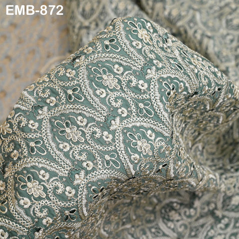 Green Embroidered Fabric by the yard Sewing Crafting Indian Embroidery Wedding Dress Blouses Blazer Victorian Costumes Cigarette Trousers