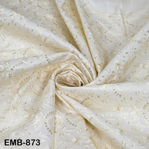 Ivory Embroidered Fabric by the yard Sewing DIY Crafting Embroidery Wedding Costumes Tote Bag Renaissance Dress Junk Journals Upholstery