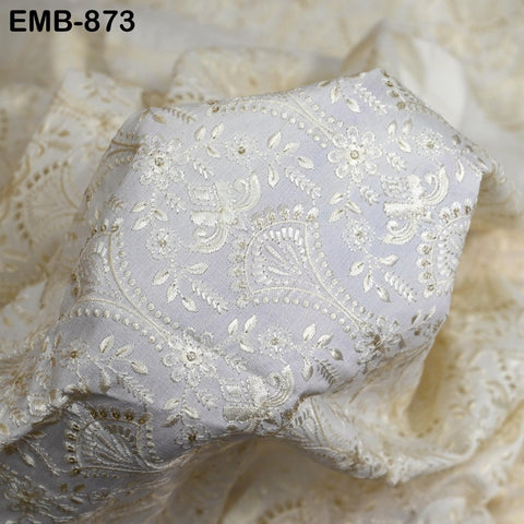Ivory Embroidered Fabric by the yard Sewing DIY Crafting Embroidery Wedding Costumes Tote Bag Renaissance Dress Junk Journals Upholstery