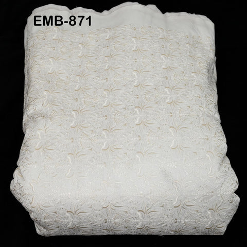 Ivory Embroidered Fabric by the yard Sewing DIY Crafting Embroidery Wedding Costumes Tote Bag Renaissance Dress Junk Journals Upholstery