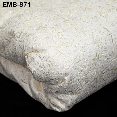 Ivory Embroidered Fabric by the yard Sewing DIY Crafting Embroidery Wedding Costumes Tote Bag Renaissance Dress Junk Journals Upholstery