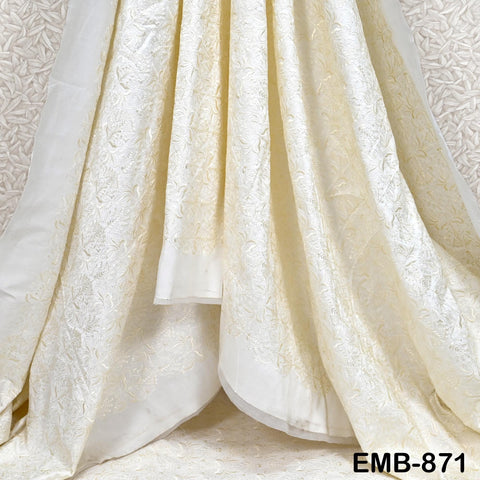 Ivory Embroidered Fabric by the yard Sewing DIY Crafting Embroidery Wedding Costumes Tote Bag Renaissance Dress Junk Journals Upholstery