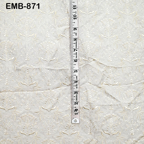 Ivory Embroidered Fabric by the yard Sewing DIY Crafting Embroidery Wedding Costumes Tote Bag Renaissance Dress Junk Journals Upholstery