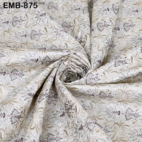 Ivory Embroidered Fabric by the yard Sewing Crafting Indian Embroidery Dresses Costumes Regency Reticules Victorian Handbags Junk Journals