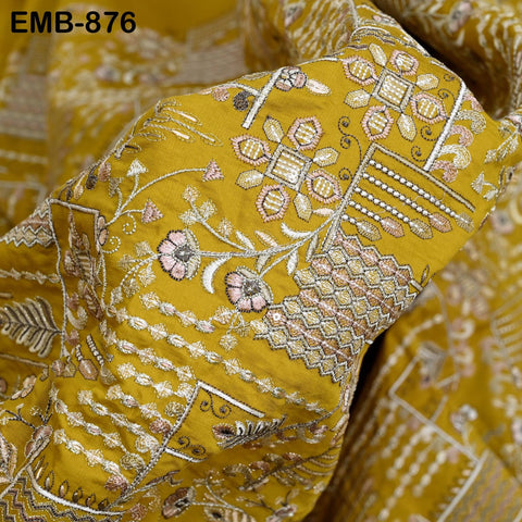 Yellow Embroidered Fabric by the yard Sewing Crafting Indian Embroidery Wedding Dress Blouses Blazer Victorian Costumes Cigarette Trousers