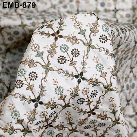 White Embroidered Fabric by the yard Sewing DIY Crafting Embroidery Wedding Costumes Dolls Tote Bag Renaissance Dress Home Decor Upholstery