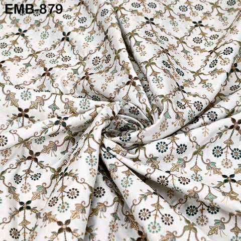 White Embroidered Fabric by the yard Sewing DIY Crafting Embroidery Wedding Costumes Dolls Tote Bag Renaissance Dress Home Decor Upholstery