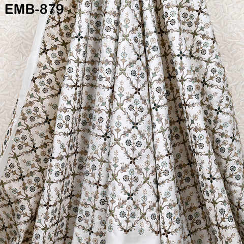 White Embroidered Fabric by the yard Sewing DIY Crafting Embroidery Wedding Costumes Dolls Tote Bag Renaissance Dress Home Decor Upholstery