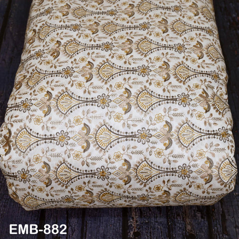 Beige Embroidered Fabric by the yard Sewing Crafting Indian Embroidery Dresses Costumes Regency Reticules Victorian Handbags Junk Journals