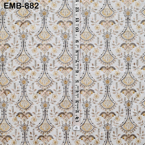 Beige Embroidered Fabric by the yard Sewing Crafting Indian Embroidery Dresses Costumes Regency Reticules Victorian Handbags Junk Journals