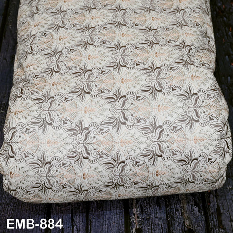 Ivory Embroidered Fabric by the yard Sewing Crafting Indian Embroidery Dresses Costumes Regency Reticules Victorian Handbags Junk Journals