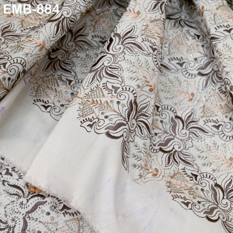 Ivory Embroidered Fabric by the yard Sewing Crafting Indian Embroidery Dresses Costumes Regency Reticules Victorian Handbags Junk Journals