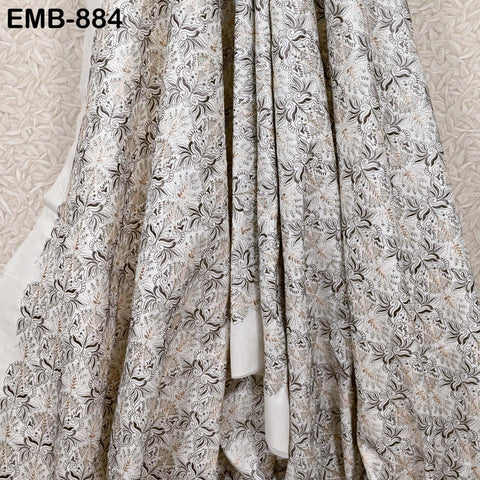 Ivory Embroidered Fabric by the yard Sewing Crafting Indian Embroidery Dresses Costumes Regency Reticules Victorian Handbags Junk Journals