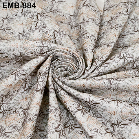 Ivory Embroidered Fabric by the yard Sewing Crafting Indian Embroidery Dresses Costumes Regency Reticules Victorian Handbags Junk Journals