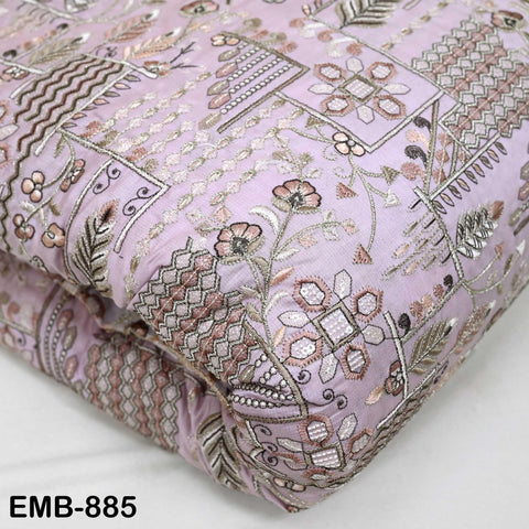 Onion Pink Embroidered Fabric by the yard Sewing DIY Crafting Indian Embroidery Wedding Dress Blouses Blazer Victorian Costumes Trousers