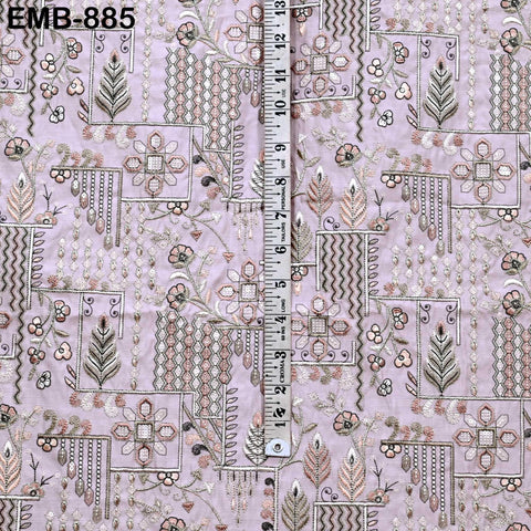 Onion Pink Embroidered Fabric by the yard Sewing DIY Crafting Indian Embroidery Wedding Dress Blouses Blazer Victorian Costumes Trousers