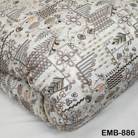 Ivory Embroidered Fabric by the yard Sewing Crafting Indian Embroidery Wedding Dress Blouses Blazer Victorian Costumes Cigarette Trousers