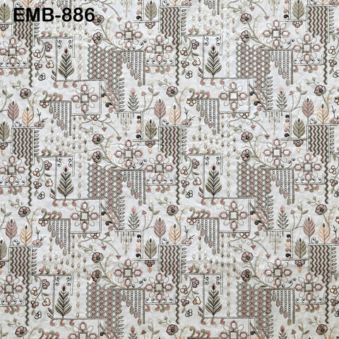 Ivory Embroidered Fabric by the yard Sewing Crafting Indian Embroidery Wedding Dress Blouses Blazer Victorian Costumes Cigarette Trousers