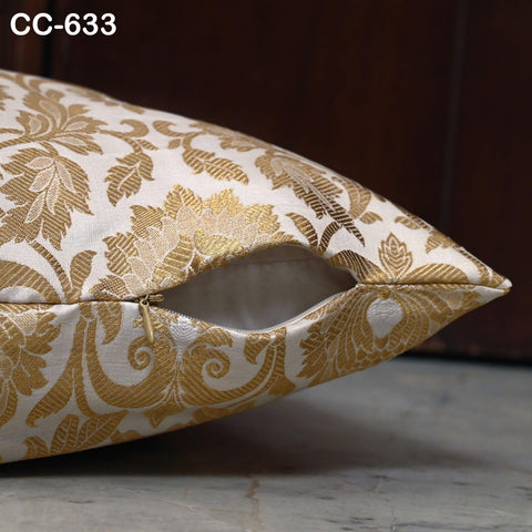 Gold Brocade Cushion Cover: Luxury Silk Pillow Sham