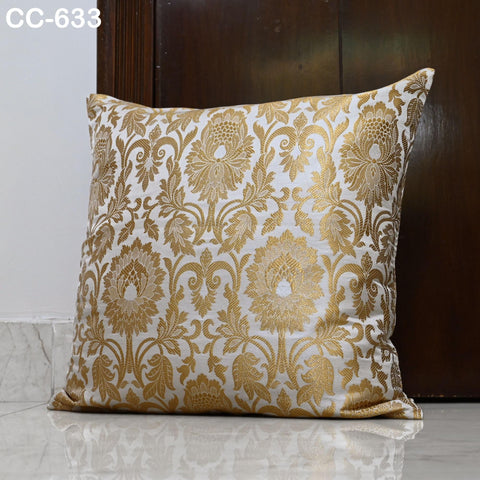 Gold Brocade Cushion Cover: Luxury Silk Pillow Sham