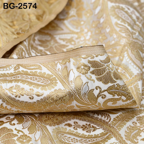 Indian Brocade Wedding Dress Bridesmaid Banarasi Fabric by Yard Costumes Renaissance Dress Marie Antoinette Ivory Gold Short Jackets Textile