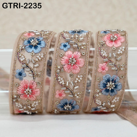 9 Yards of Pink Embroidery Ribbon Beaded Trims Sari Border DIY Craft Lampshade Regency Reticules Victorian Handbags Junk Journal 3cm Indian