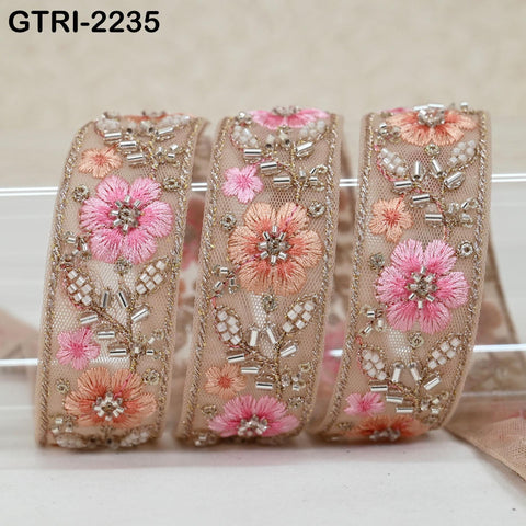 9 Yards of Pink Embroidery Ribbon Beaded Trims Sari Border DIY Craft Lampshade Regency Reticules Victorian Handbags Junk Journal 3cm Indian