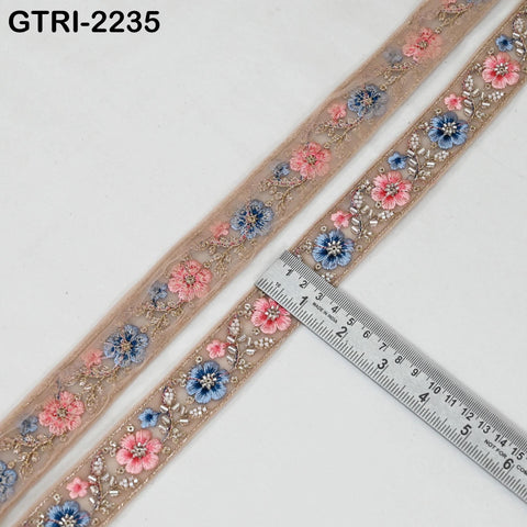 9 Yards of Pink Embroidery Ribbon Beaded Trims Sari Border DIY Craft Lampshade Regency Reticules Victorian Handbags Junk Journal 3cm Indian