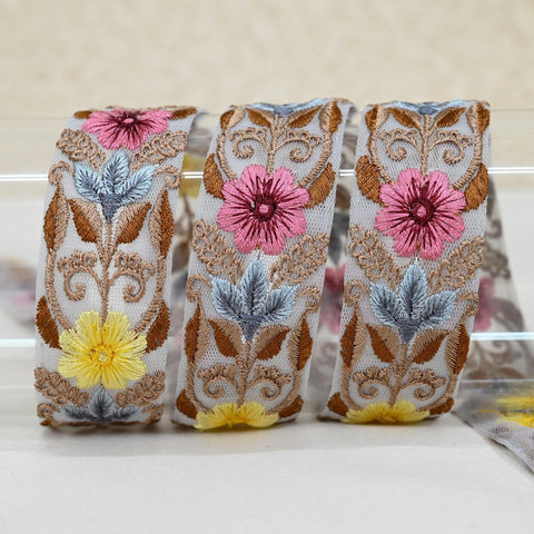 9 Yard 35mm Embroidery Trim Ribbon Tapes | Embroidered Fabric Sari Border | Gift Wrapping Lace Embellishment DIY Sewing Crafting Dog Collars